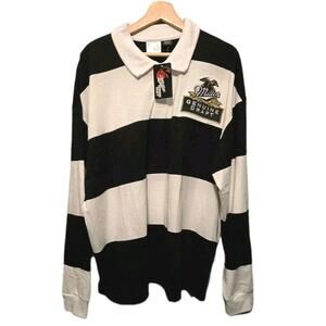 MILLER GENUINE DRAFT BLACK WHITE MENS LONG SLEEVE  RUGBY POLO SHIRT SZ MEDIUM